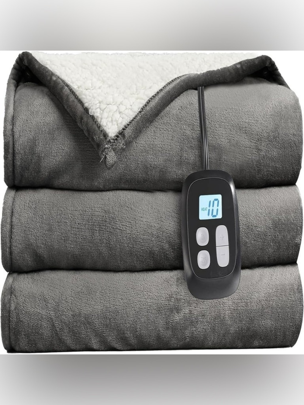 Plush Gray Sherpa Electric Throw Blanket with Controller